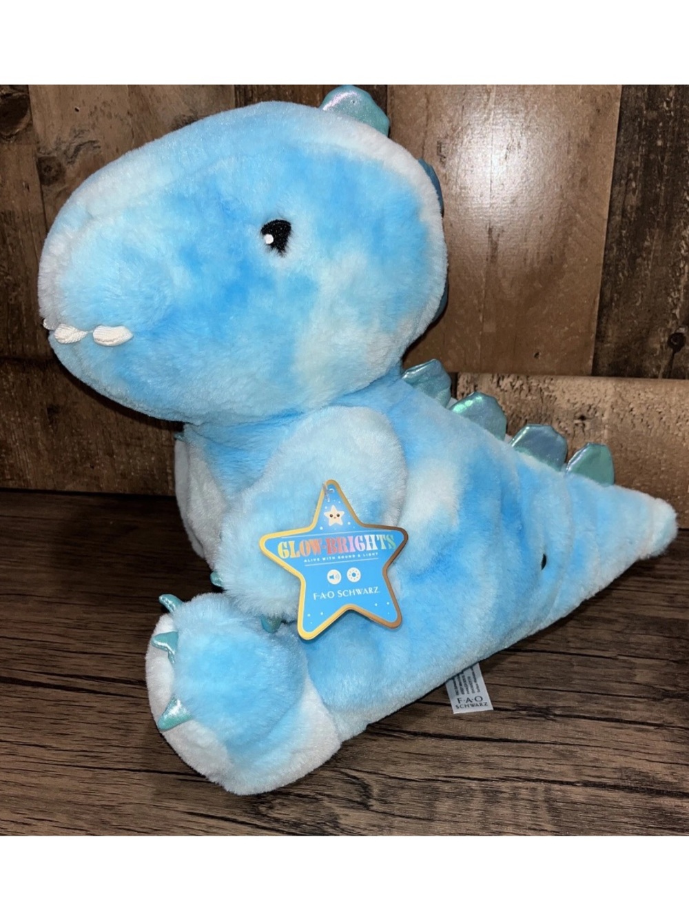 FAO SCHWARZ Glow-Brights Blue Plush Dinosaur Plush Baby Decor Toy NWT - Picture 2 of 7